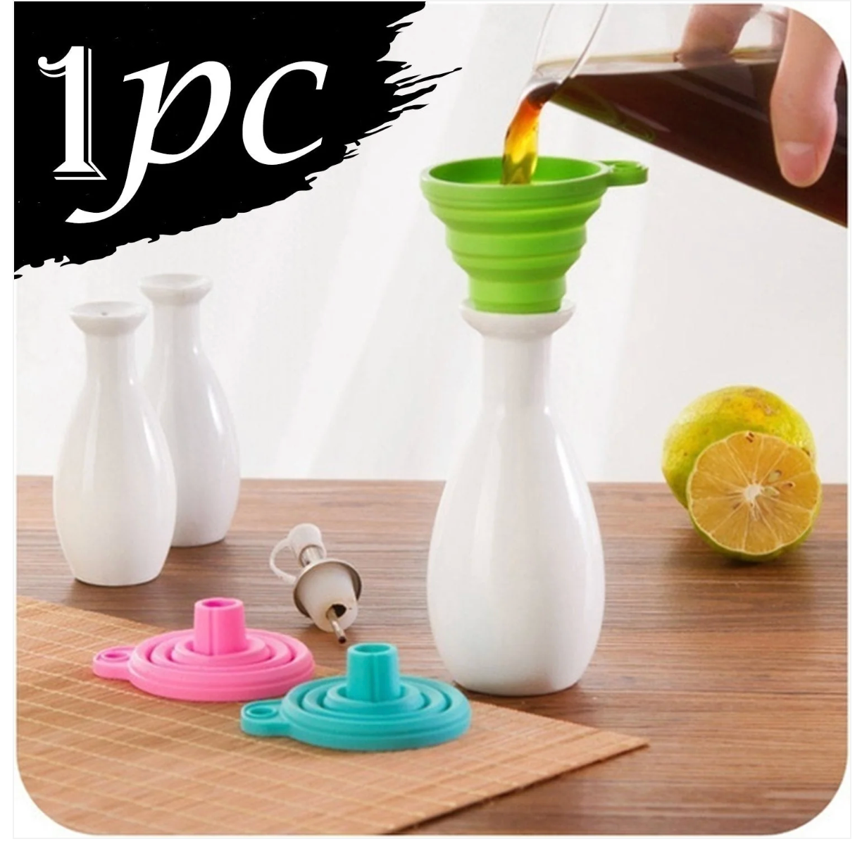 Collapsible Silicone Kitchen Funnel | Heat-Resistant | For Oils, Sauces & Juices