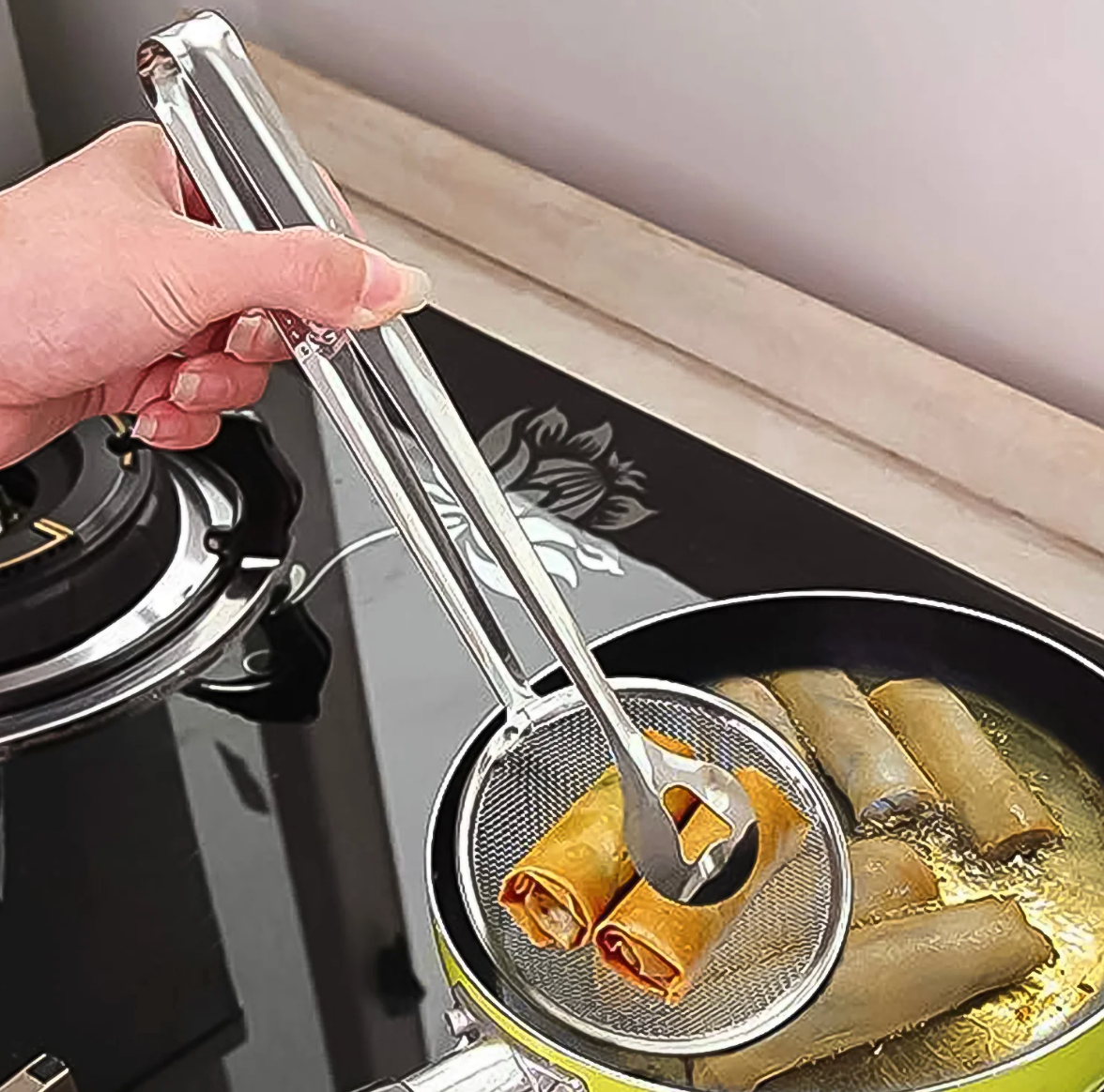 2-in-1 Stainless Steel Frying Filter Spoon & Clip Tool
