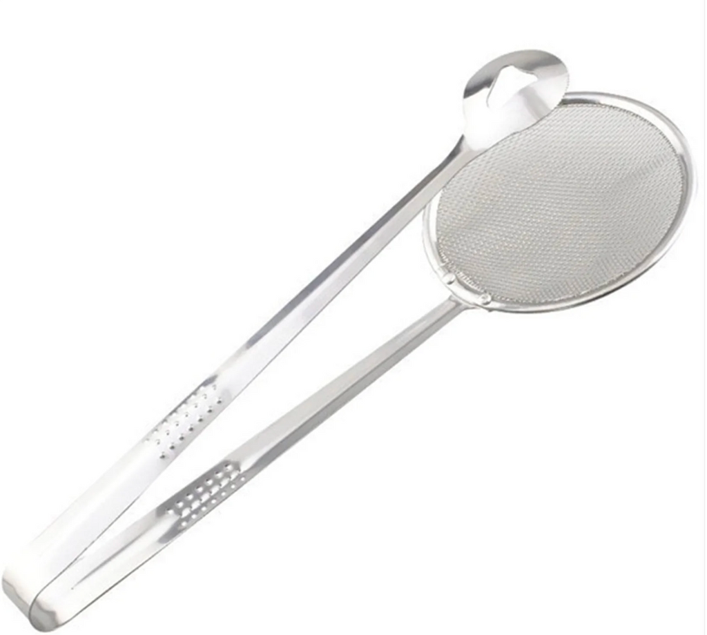 2-in-1 Stainless Steel Frying Filter Spoon & Clip Tool
