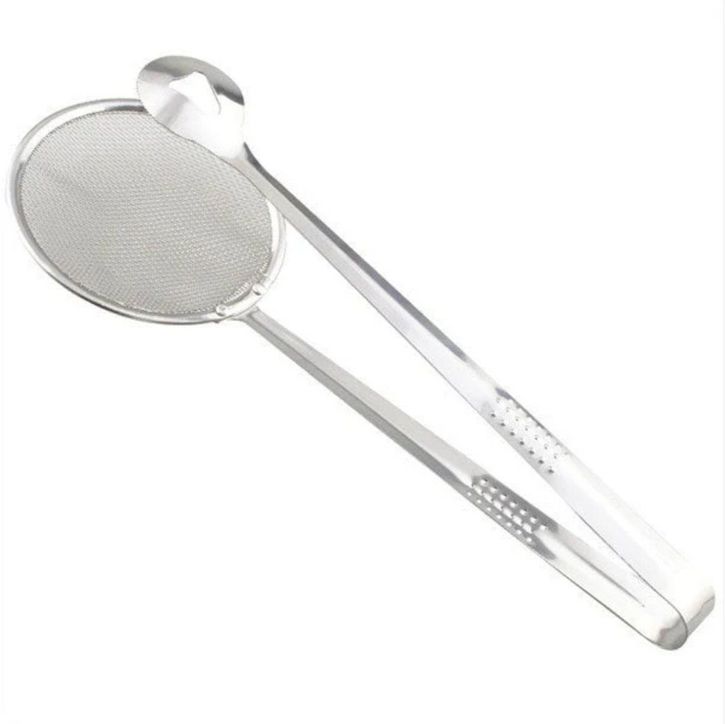 2-in-1 Stainless Steel Frying Filter Spoon & Clip Tool