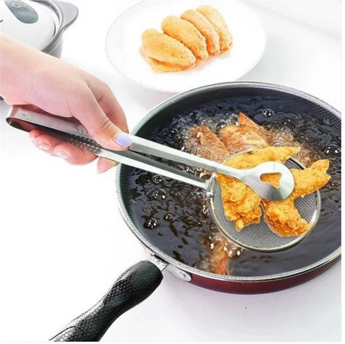2-in-1 Stainless Steel Frying Filter Spoon & Clip Tool