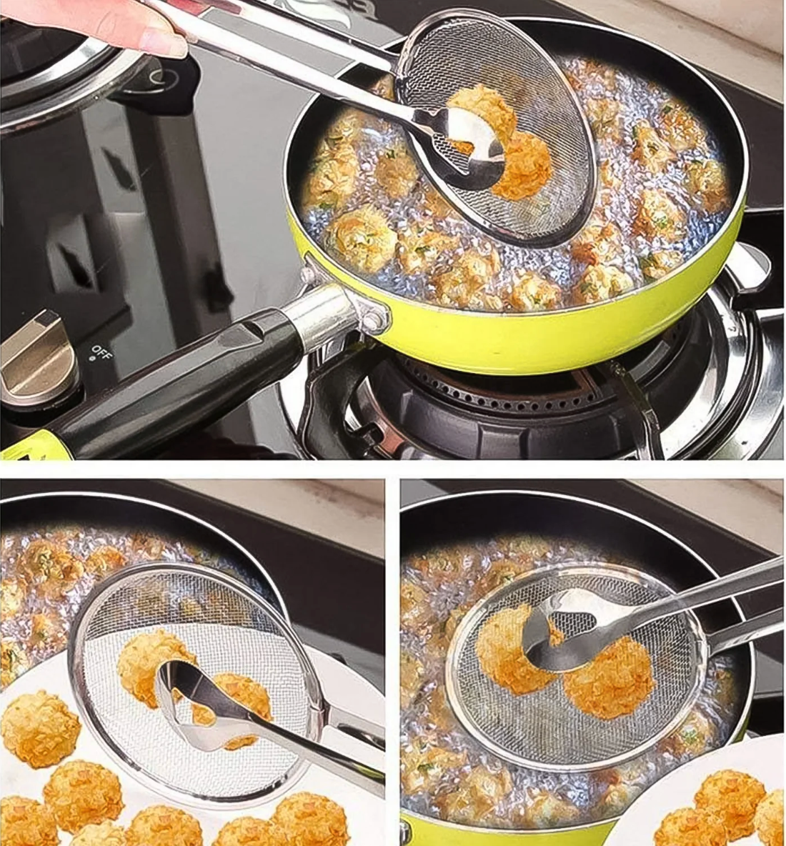 2-in-1 Stainless Steel Frying Filter Spoon & Clip Tool