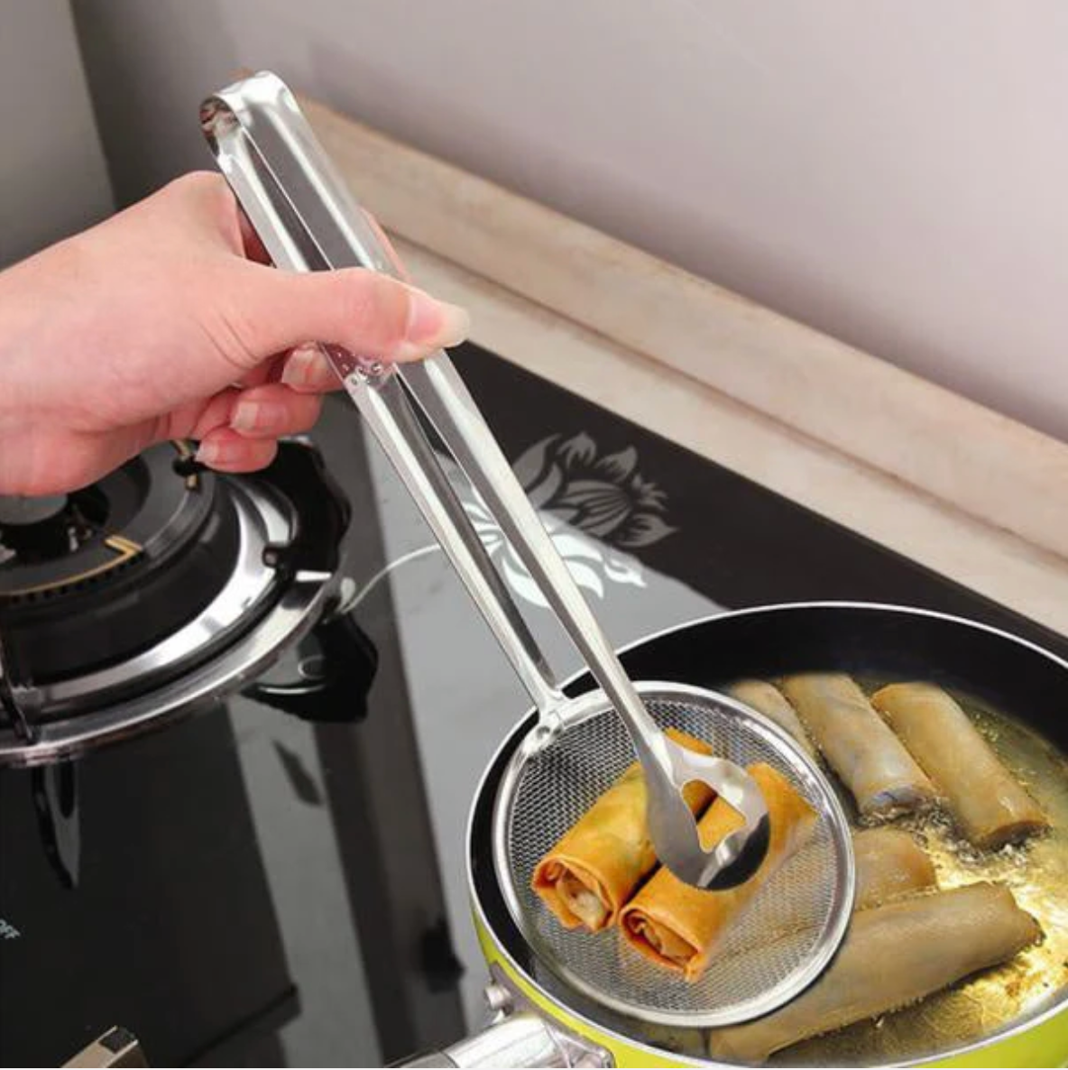 2-in-1 Stainless Steel Frying Filter Spoon & Clip Tool