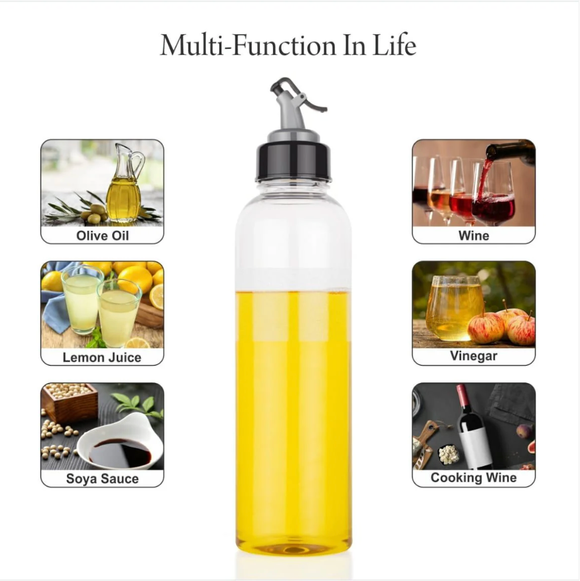 1L Clear Oil Dispenser with Lid & Drip-Free Spout – Plastic