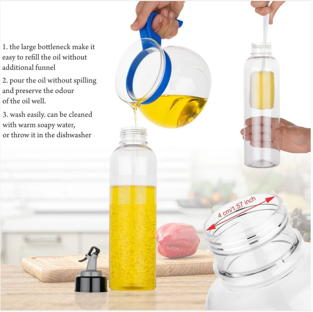 1L Clear Oil Dispenser with Lid & Drip-Free Spout – Plastic