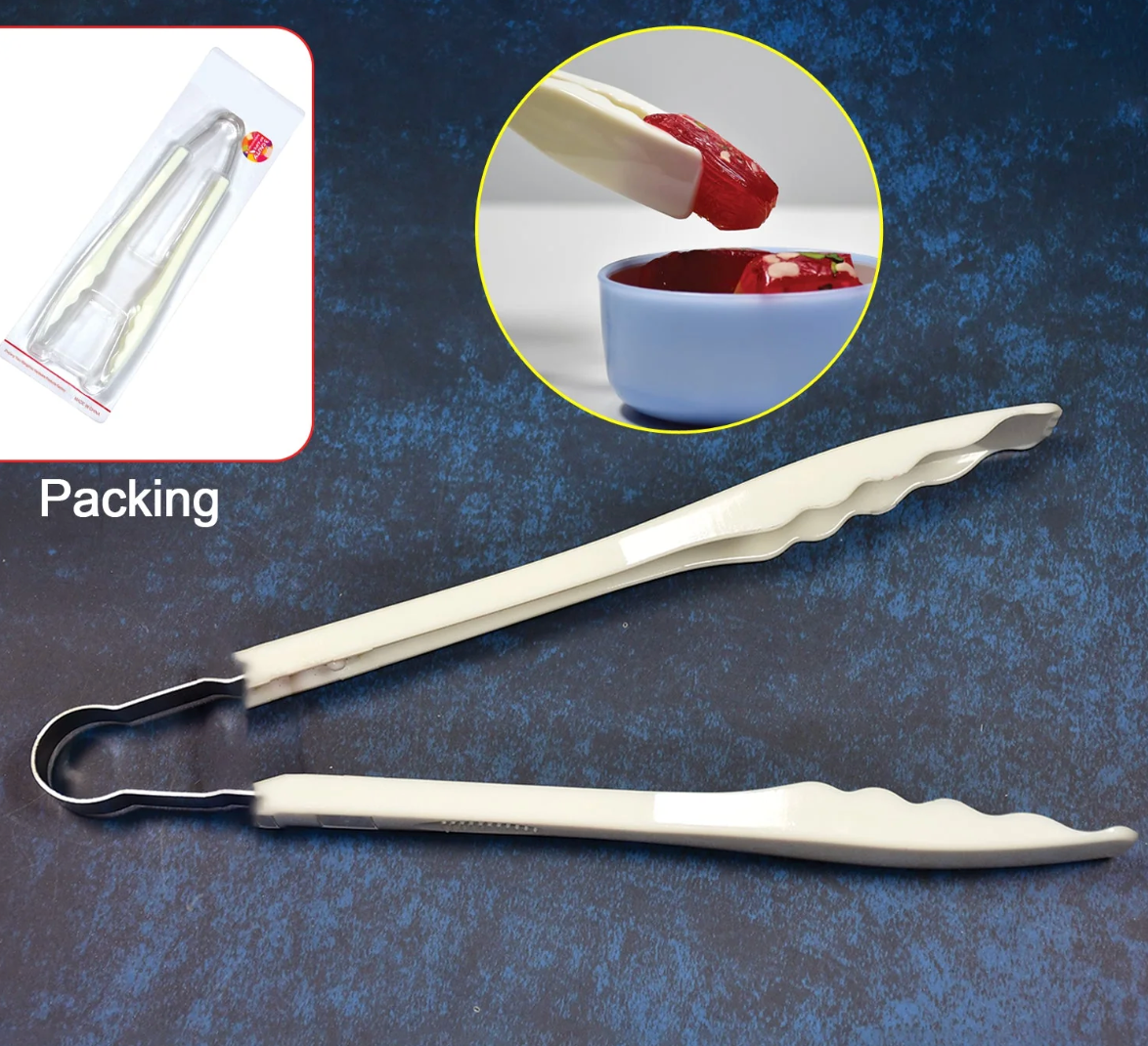 Plastic Handle Kitchen Tongs with Bread Clamps – Easy Grip, Durable